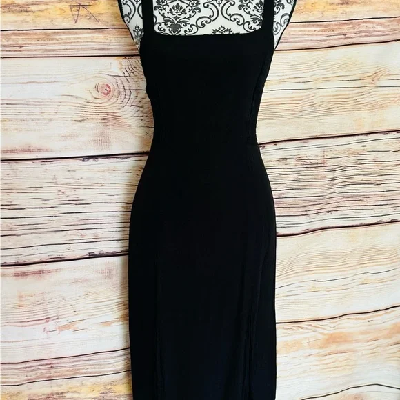 Wild Honey Black Square Neck Open Tie Smocked Back Sleeveless Maxi Dress Size M - Picture 5 of 15